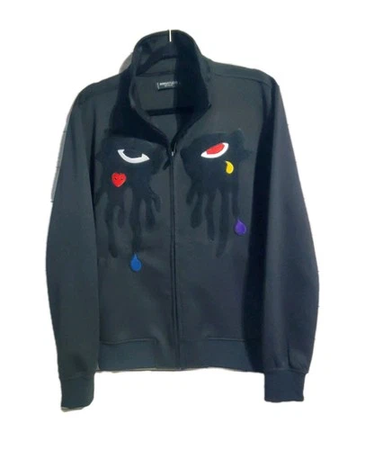 Roku Studio Jacket Men's Large Black Crying Eyes Tears Tear Drip Zip Front Knit - product listing photo