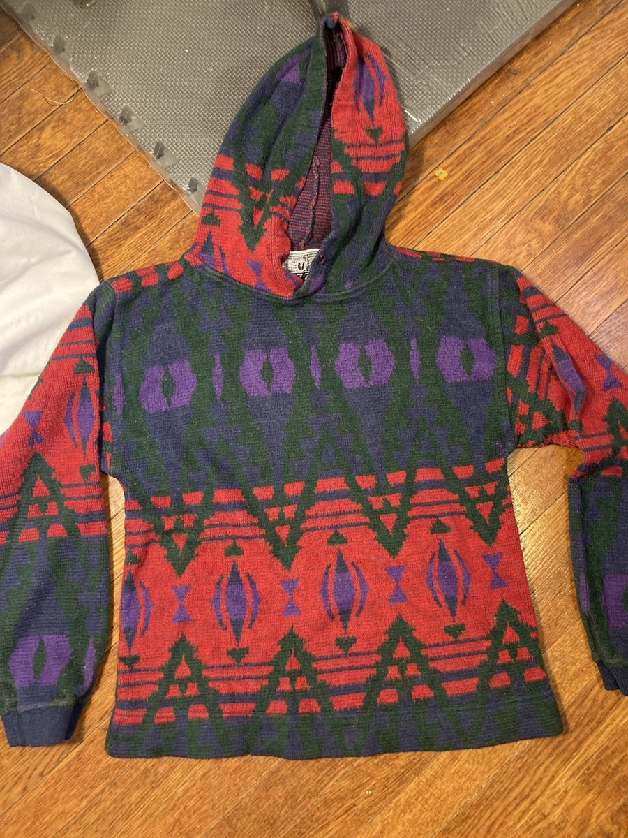 Vintage Pazzo 90s Coogi Style Knit Hoodie Sweater Size Mens Small