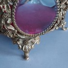 RARE MATSON Vintage Gold 6 Sided Floral Jewelry Box Casket Antique BEVELED Glass — photo 8