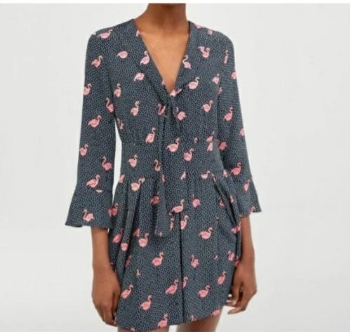 ZARA Polka Dot Flamingo Print Romper Playsuit L eBay