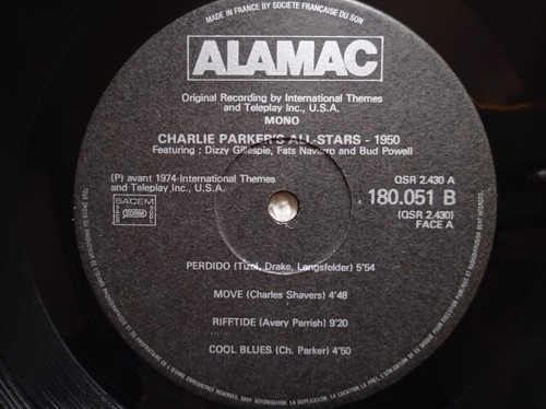 LP 33T CHARLIE PARKER "'s All Stars* – 1950" ALAMAC 180.051 FRANCE 1974 VG+ ° - Imagen 3 de 4