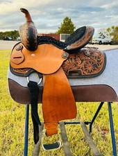 10" to 13" Kids Floral Tooled Western Leather Horse Barrel Saddle Free Shipping