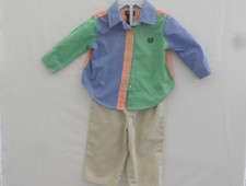 CHAPS Baby Boys 9M Shirt/Pants Set Khaki Pants/Colored Checked Shirt Was $69.50