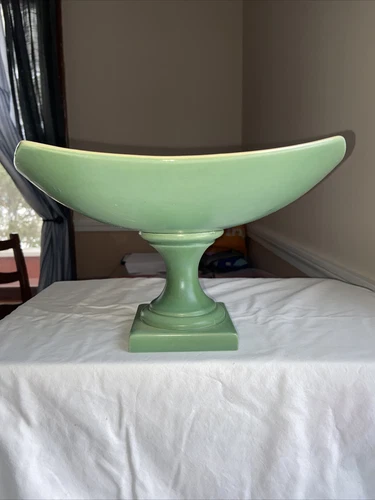 MCM 1602 Red Wing Pottery 1950s 60s PEDESTAL Green And Yellow CENTERPIECE Server