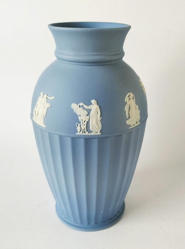 Wedgwood Jasperware Blue Vase  - 10 Inch - Picture 1 of 13