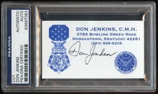 Don Jenkins signed autograph auto Business Card MOH WWII Army PSA Slabbed