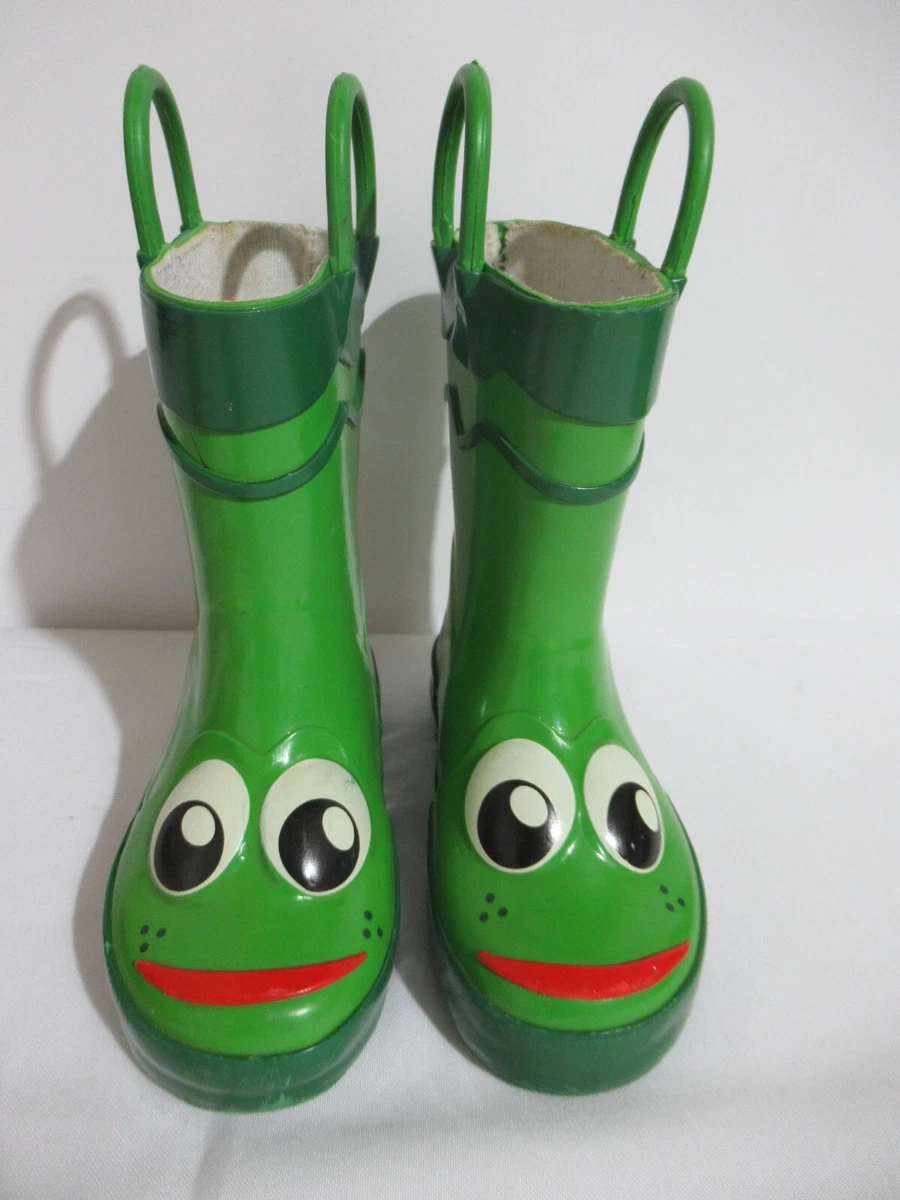 Western Chief Youth Kids Size 6 Unisex Green Frog Rubber Rain Boots Pull On