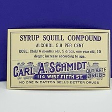 Drug store pharmacy ephemera label advertising Carl Schmidt Dayton Ohio Squill 1