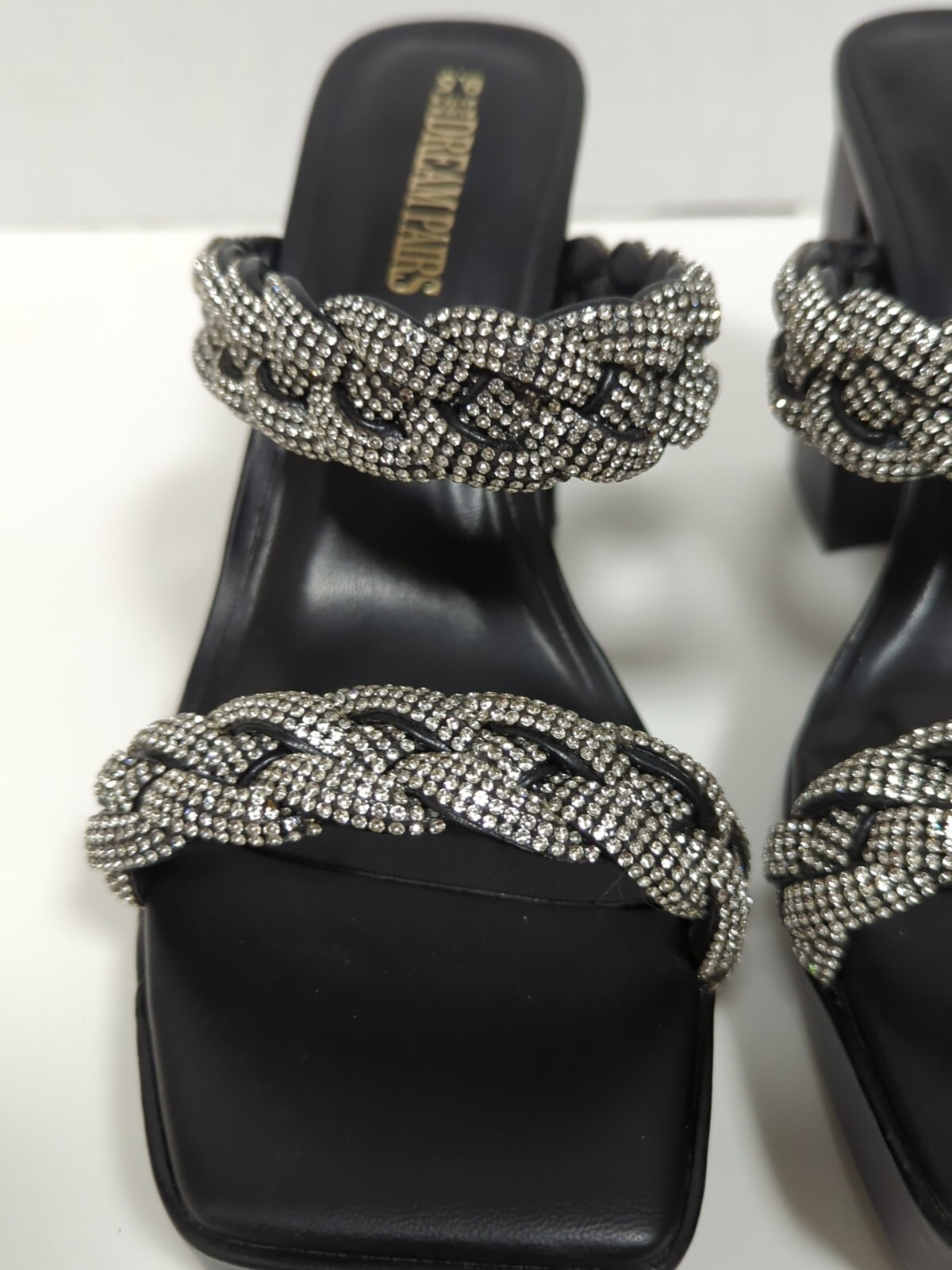 Dream Pairs Ladies Sz 9.5 Chic Rhinestone Slip On Block Heel Chunky Soles... image 4