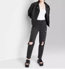 Women  s Wild Fable Black High Rise Distressed Tapered Jeans 2 Retail 25 NEW 