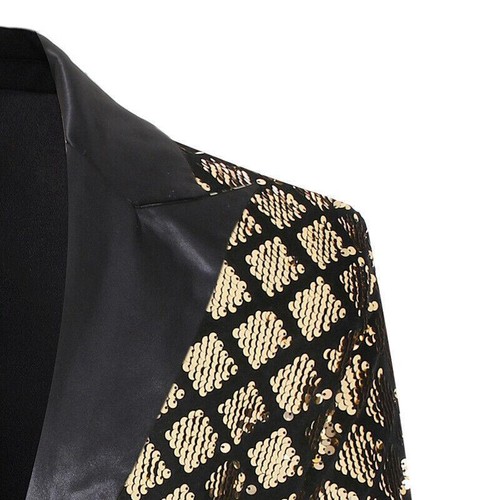 Mens Shiny Rhombic Sequin Suit Blazer Dinner Party Prom Dress Jacket Outwear Top - Picture 11 of 28
