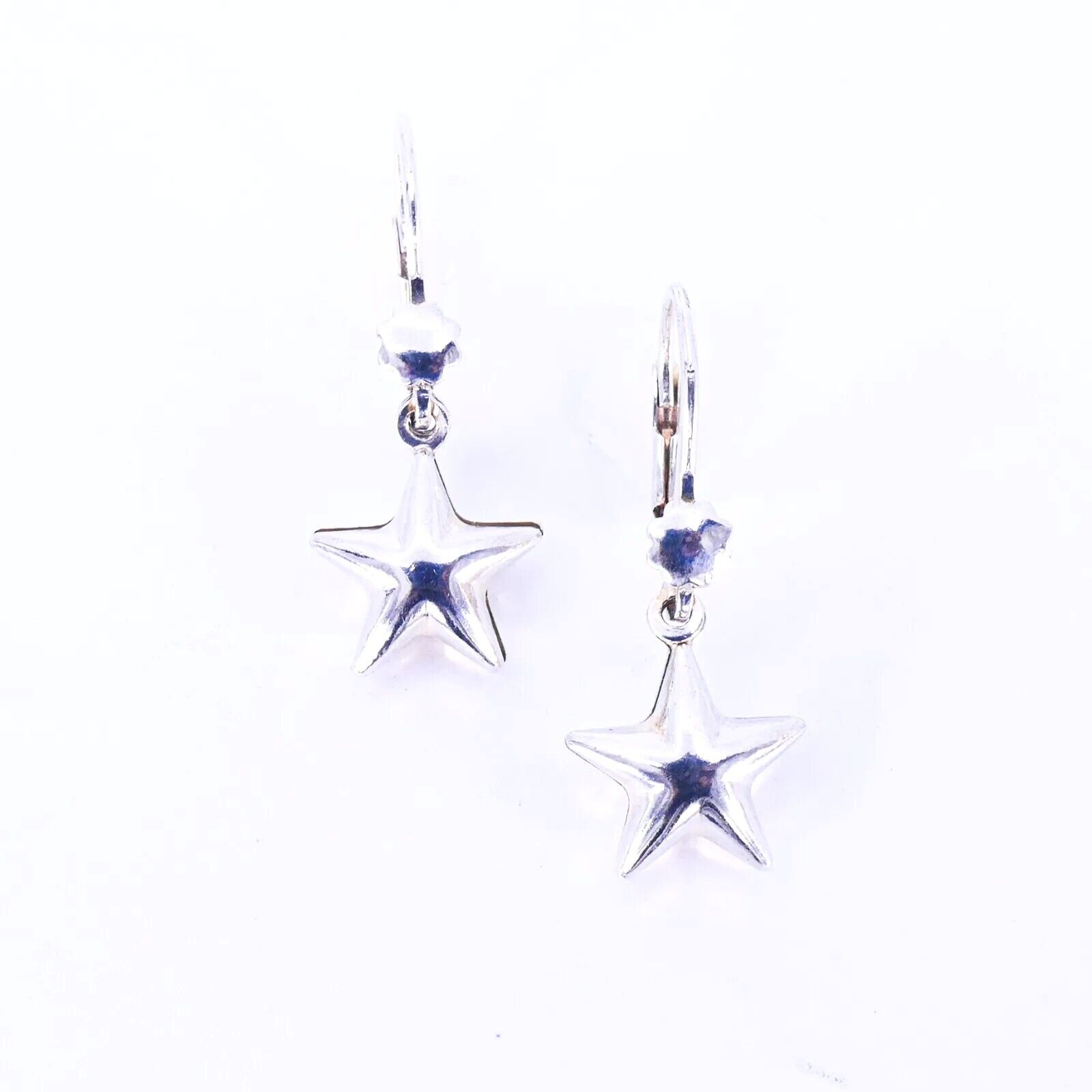 925 Sterling Silver Puffy Star Dangle Drop Earrin… - image 4