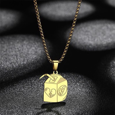 Personalized Stainless Steel Juice Box Necklace Fashion Versatile Keychain Gift