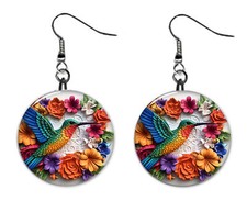 Hummingbird 3D Looking Flat Button Earrings Jewelry 1" Dangle MADE IN USA NEW