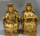 Chinese Bronze WangMu Queen Emperor Hold Ruyi Dragon Loong Chair Statue Pair