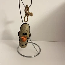 Vintage Folk Art Resin Snowman Head Primitive Christmas Ornament W Rattle Sound