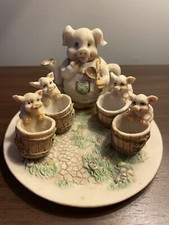 Vintage 1995 The Three Little Pigs Miniature Tea Set Youngs Inc 7 Piece Set