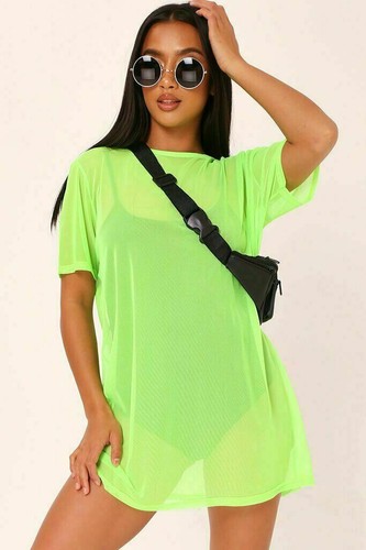 Women Sheer Mesh T-Shirt Dress 