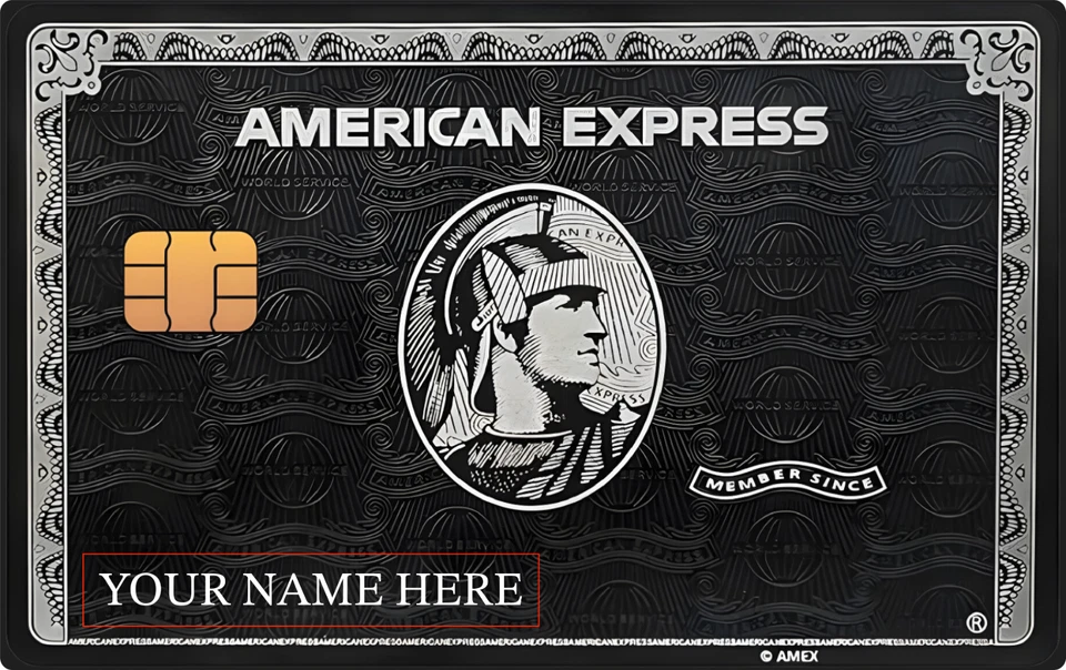 Recubrimiento de tarjeta AMEX personalizado paquete de 7 nombres personalizados | pegatinas doradas, platinas negras Foto 2 de 4