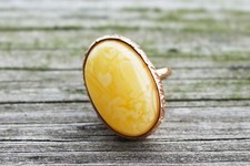Baltic Amber Ring Gold Butterscotch Plated Adjustable Natural Untreated 13 gram