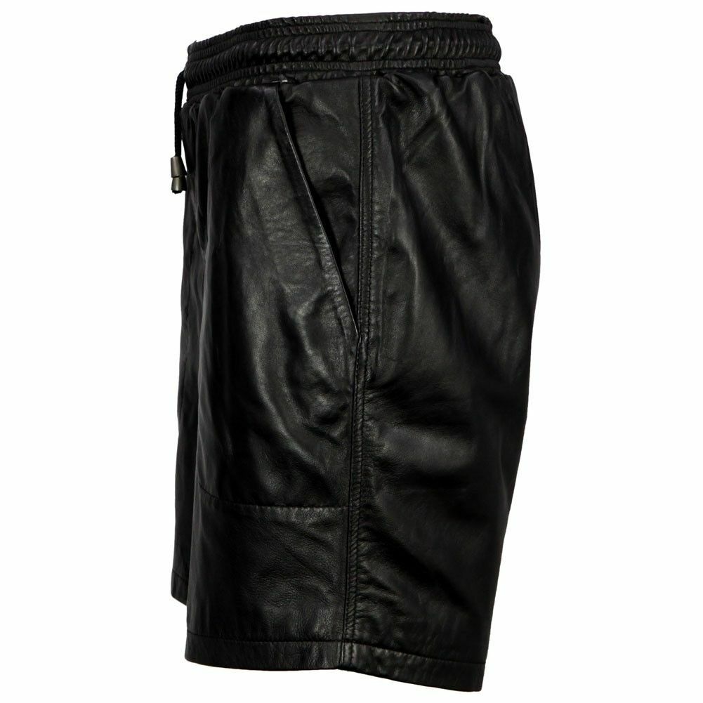 Leather Short Men Pants Shorts Genuine S Waist Side Black