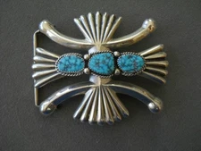 WILSON BEGAY Native American Navajo Web Turquoise Cast Sterli Silver Belt Buckle