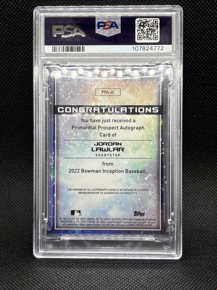 Jordan Lawlar Rookie Auto 2022 Bowman Inception Primordial Gold SSP 13 /50 PSA 9 - Image 2 of 4