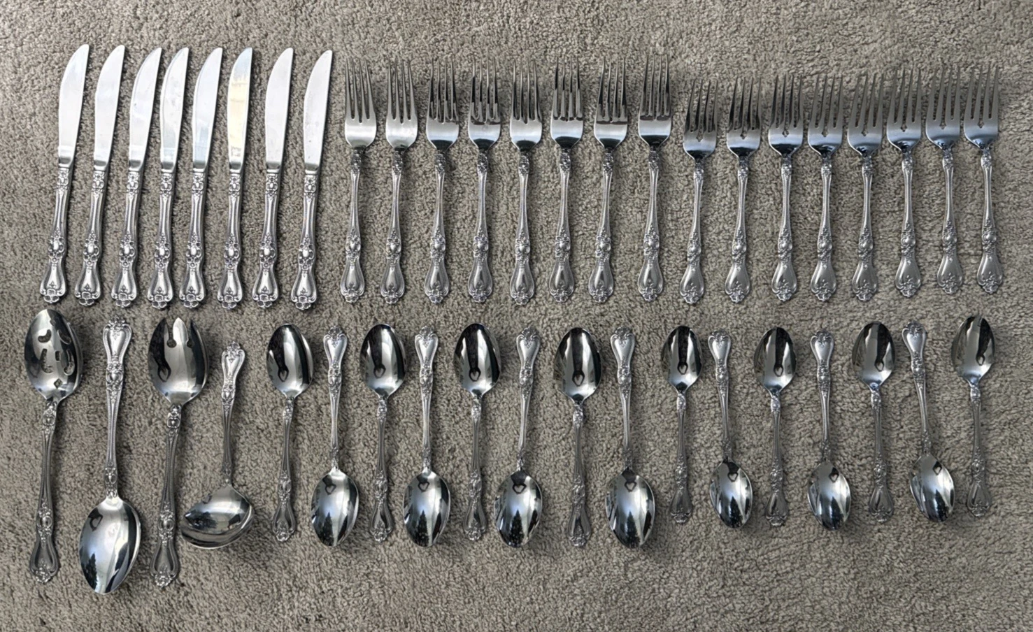 Vintage 43-pc Rogers Stainless Flatware Korea Precious Rose Pattern 8 settings