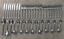 Vintage 43-pc Rogers Stainless Flatware Korea Precious Rose Pattern 8 settings