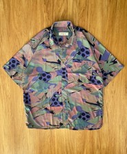 Vintage Christian Dior Abstract Print Silk Shirt Multicolor Short Sleeve Size L