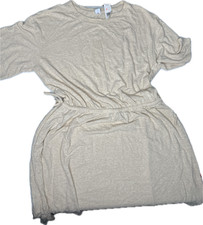 NWT Old Navy Waist Defined Linen Blend Mini Dress Large Beige Short Sleeve Tie