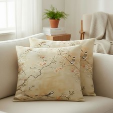 Set of 2 Cherry Blossom Bird Pillow Covers 17 x 17 Chinoiserie Floral Throw Case