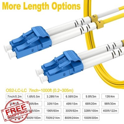 OS2 300ft LC to LC Single Mode Fiber Patch Cable Duplex LSZH 2pk