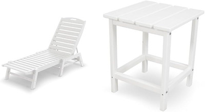 Nautical Outdoor Chaise Lounge & Side Table Set for Patio Relaxation