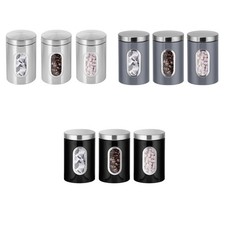 Window Canister Set 3 Piece Stainless Steel  Airtight Canister Black Grey Silver