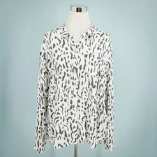 Rails Size XXL White Rosci Cheetah Animal Print Collared Button Long Sleeve Top
