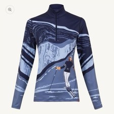 Krimson Klover Shirt Top Women L Graphic Skier Elevation 1/4 Zip Base Layer Blue