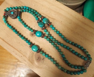 Collier Chinois Ancien Pierre Tibet Old Chinese Turquoise Beat Tibetan Necklace