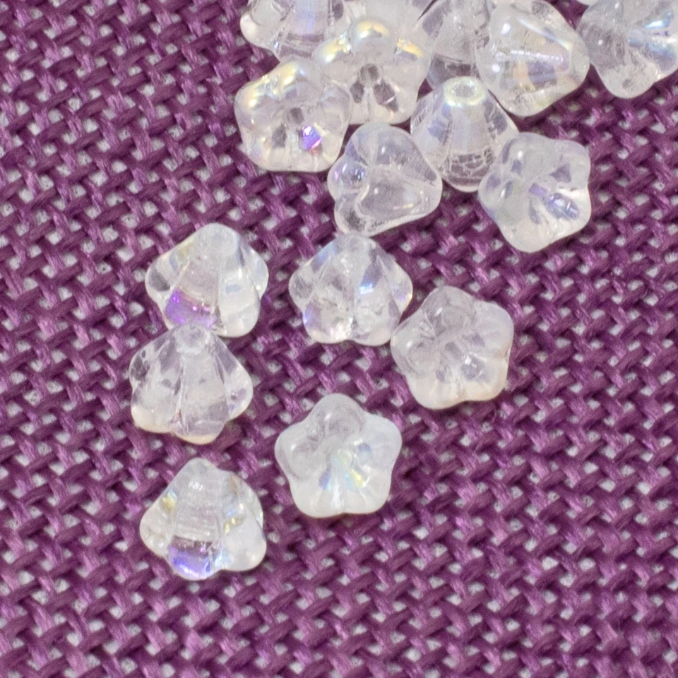 50 Crystal Clear AB Baby Bell Flower Beads, Czech Glass, 4x6mm for DIY Jewelry - Image 2 of 4