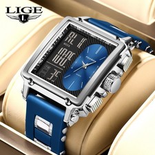 LIGE Sport Watch Men Military Square Big Dial Male Quartz Digital LED Wristwatch