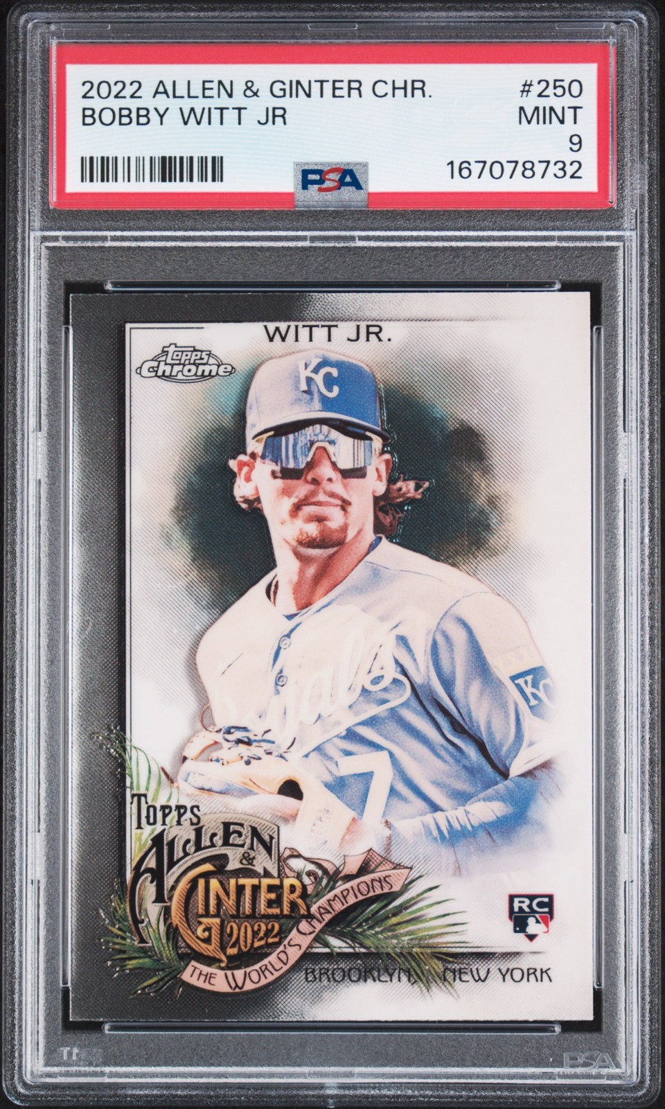 167078732 Bobby Witt Jr 2022 Topps Allen & Ginter Chrome #250 Rookie RC PSA 9