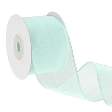 1.6 Inch 10 Yard Metallic Sheer Wire Ribbon, Wired Sheer Fabric Roll, Light Blue