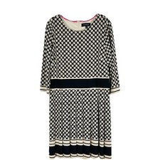 Talbots tan black preppy pleated academia office stretchy midi dress 12