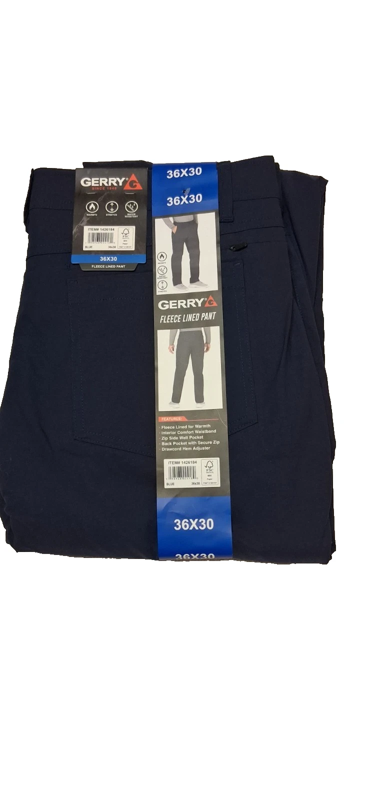 New(NWT) Gerry Men's Fleece Lined Snow/Cargo Pant Water Resistant Blue Sze 36x30
