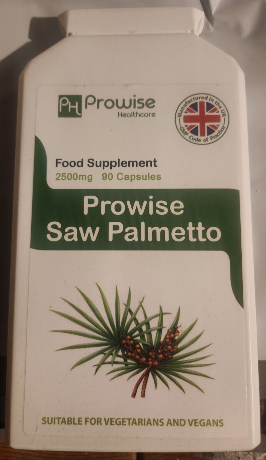 Со Пальметто 2500 мг, 90 капсул, без глютена, сои, консервантов, веганский, сделано в Великобритании.