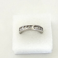 Vintage 925 Sterling Silver Clear Cubic Zirconia Half Eternity Band Ring Size 6