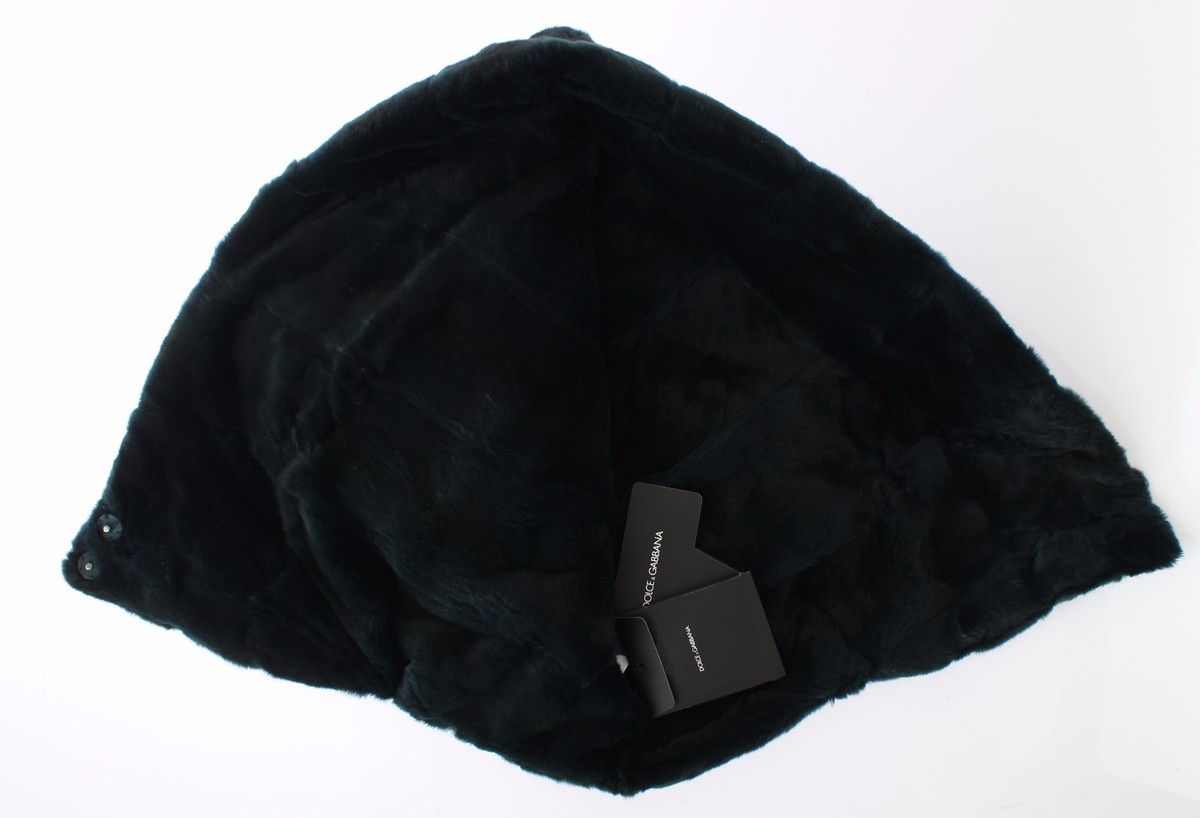 DOLCE & GABBANA Scarf Green Weasel Fur Crochet Hood Hat One 