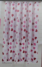 Valentine's Day White with Assorted Red Hearts Gold Fabric Shower Curtain 70x70