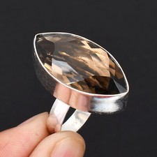 Natural Smoky Quartz Gemstone 925 Sterling Silver Unisex Ring Jewelry SR-19
