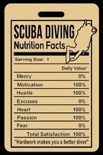 Personalized Lo-Viz Tan SCUBA Diving "Nutrition Facts" Luggage/Gear Bag Tag